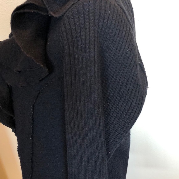 Marina Luna Black Boiled Wool Ruffle Cardigan Sweater Jacket Size Large - Picture 6 of 11